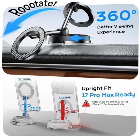 NeverDrop Car Mount for MagSafe [2 Bases for Any Surface | 118+LBS Ultra Grip | 2400gf Strong Magnetic] 360° Adjustable Car Phone Holder, Phone Holders for Your Car for All Smartphones, Carbon Fiber in Kuwait