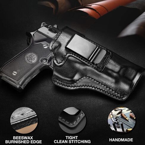 GUN & FLOWER Leather IWB Holster, Inside Waistband Concealed Carry for Beretta 92FS/ Beretta M9, Right Hand, Full Grain Leather Custom Made Holster in Kuwait