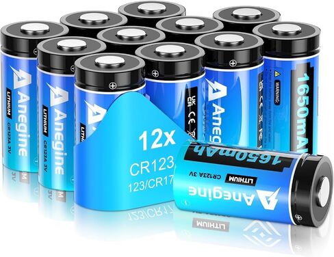 anegine CR123A 3V Lithium Battery 1650mAh, 123A Lithium Batteries 10 Years Shelf Life CR123 3 Volt High Power CR17345 CR17335 Non-Rechargeable | Built to Last (CR123A 20 Count (Pack of 1)) in Kuwait