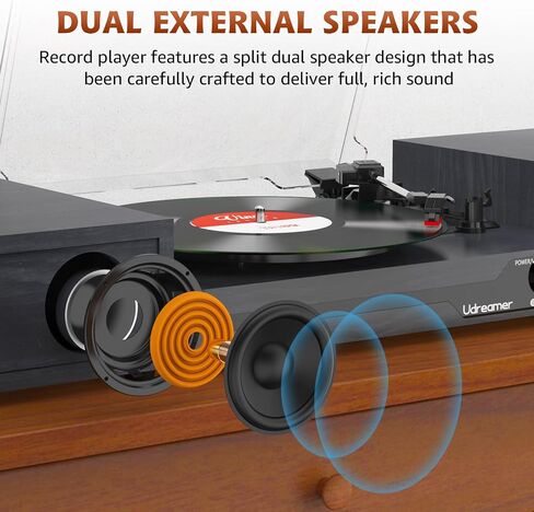 Vinyl Record Player with Speakers,Bluetooth Portable Turntable for Vinyl Records,Phonograph LP Player with 3 Speed USB RCA in Vintage Black in Kuwait
