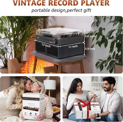 Vinyl Record Player with Speakers,Bluetooth Portable Turntable for Vinyl Records,Phonograph LP Player with 3 Speed USB RCA in Vintage Black in Kuwait