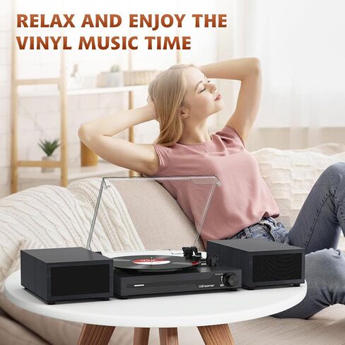 Vinyl Record Player with Speakers,Bluetooth Portable Turntable for Vinyl Records,Phonograph LP Player with 3 Speed USB RCA in Vintage Black in Kuwait