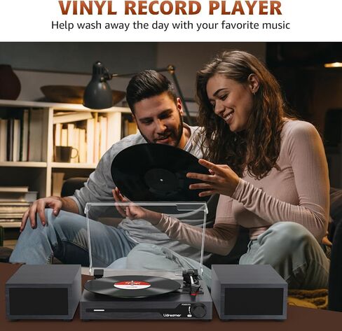 Vinyl Record Player with Speakers,Bluetooth Portable Turntable for Vinyl Records,Phonograph LP Player with 3 Speed USB RCA in Vintage Black in Kuwait