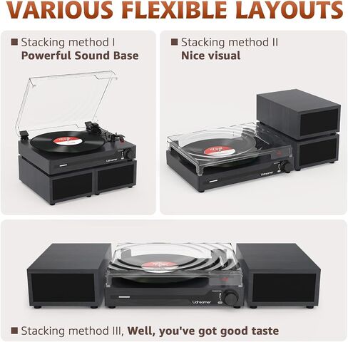 Vinyl Record Player with Speakers,Bluetooth Portable Turntable for Vinyl Records,Phonograph LP Player with 3 Speed USB RCA in Vintage Black in Kuwait