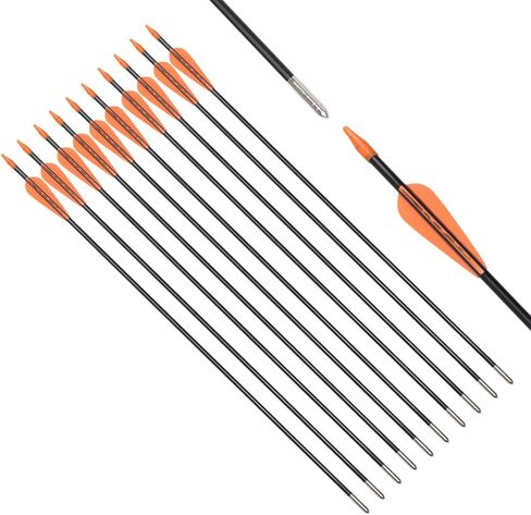 Fiberglass Arrows Black Spots with Orange Plastic Vanes with Long Bullet Shape Tips for Practice Archery Hunting fit for Recurve Bow or Compound Bow 24-30 inch 6/12PCS in Kuwait