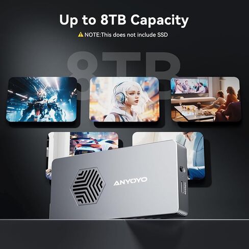 ANYOYO 40Gbps M.2 NVMe SSD Enclosure with Cooling Fan, Aluminium Alloy Enclosure Compatible with Thunderbolt 4/3/USB4, Support M/B+M Key SSD, Tool-Free Installation in Saudi Arabia