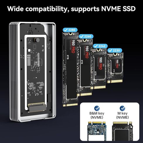 ANYOYO 40Gbps M.2 NVMe SSD Enclosure with Cooling Fan, Aluminium Alloy Enclosure Compatible with Thunderbolt 4/3/USB4, Support M/B+M Key SSD, Tool-Free Installation in Saudi Arabia