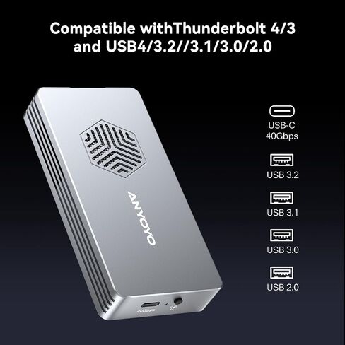 ANYOYO 40Gbps M.2 NVMe SSD Enclosure with Cooling Fan, Aluminium Alloy Enclosure Compatible with Thunderbolt 4/3/USB4, Support M/B+M Key SSD, Tool-Free Installation in Saudi Arabia