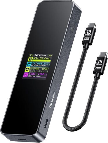 DOCKCASE Smart M.2 NVMe SSD Enclosure, 10s Power Loss Protection (PLP), 10Gbps USB 3.2 Gen 2 Type-C External Hard Drive Case, Fits 2230/2242/2260/2280 NVMe M/B+M Key in Kuwait