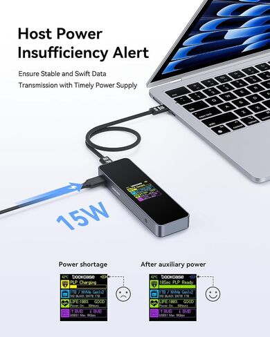 DOCKCASE Smart M.2 NVMe SSD Enclosure, 10s Power Loss Protection (PLP), 10Gbps USB 3.2 Gen 2 Type-C External Hard Drive Case, Fits 2230/2242/2260/2280 NVMe M/B+M Key in Kuwait
