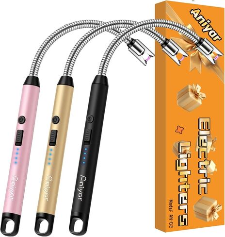 3 Pack Electric Lighter with 360° Flexible Neck & LED Display, Birthday Gifts for Women Mom Men Wife, Rechargeable USB Arc Long Candle Lighters for Candle Camping BBQ in Saudi Arabia
