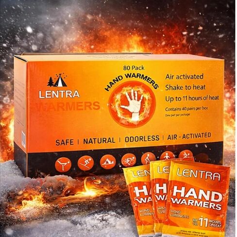 Hot Hand Warmers - 80 Count - 11 Hours Long Lasting Air Activated Heat Packs for Hands, Toes and Body, Natural Safe and Odorless Single Use Up to 11 Hours of Heat - TSA Approved in Saudi Arabia
