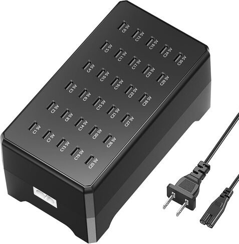 180W USB C Charger Station, 30-Port Type C Charger Station, Multiple Fast Charger Hub, Home Desktop Power Adapter, Travel Convenient, Compatible with iPhone/Galaxy/iPad/Tablets and Other Devices in Kuwait