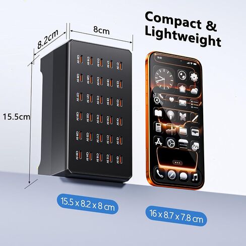 180W USB C Charger Station, 30-Port Type C Charger Station, Multiple Fast Charger Hub, Home Desktop Power Adapter, Travel Convenient, Compatible with iPhone/Galaxy/iPad/Tablets and Other Devices in Kuwait