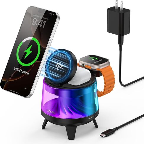 3 in 1 Wireless Charging Station for Apple Devices,Mag-Safe Charger Stand,Magnetic Wireless Charger Station,RGB Ambient Light,for iPhone 17 Pro Max 16 15 14 13 12,AirPods & Apple Watch Series in Saudi Arabia