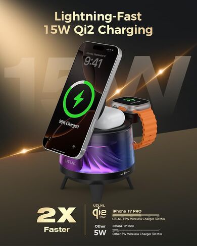 3 in 1 Wireless Charging Station for Apple Devices,Mag-Safe Charger Stand,Magnetic Wireless Charger Station,RGB Ambient Light,for iPhone 17 Pro Max 16 15 14 13 12,AirPods & Apple Watch Series in Saudi Arabia