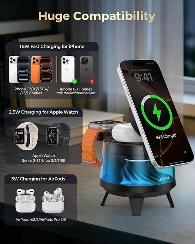 3 in 1 Wireless Charging Station for Apple Devices,Mag-Safe Charger Stand,Magnetic Wireless Charger Station,RGB Ambient Light,for iPhone 17 Pro Max 16 15 14 13 12,AirPods & Apple Watch Series in Saudi Arabia