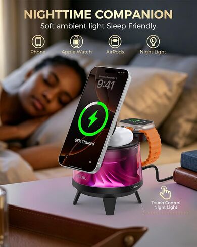 3 in 1 Wireless Charging Station for Apple Devices,Mag-Safe Charger Stand,Magnetic Wireless Charger Station,RGB Ambient Light,for iPhone 17 Pro Max 16 15 14 13 12,AirPods & Apple Watch Series in Saudi Arabia