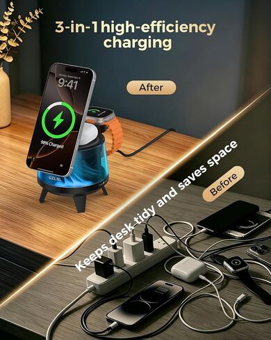 3 in 1 Wireless Charging Station for Apple Devices,Mag-Safe Charger Stand,Magnetic Wireless Charger Station,RGB Ambient Light,for iPhone 17 Pro Max 16 15 14 13 12,AirPods & Apple Watch Series in Saudi Arabia