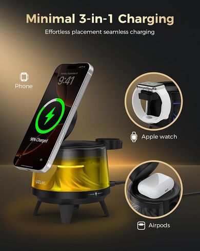 3 in 1 Wireless Charging Station for Apple Devices,Mag-Safe Charger Stand,Magnetic Wireless Charger Station,RGB Ambient Light,for iPhone 17 Pro Max 16 15 14 13 12,AirPods & Apple Watch Series in Saudi Arabia