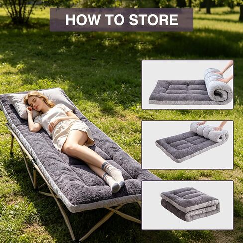 Thick Camping Sleeping Pad, Fluff Camping Cot Pads for Adult, Soft Sleeping Mat, Non-Slip Camping Cot Mattress Topper 75"x28" for Camp Cot/Rv Bunk/Narrow Twin Beds in Saudi Arabia