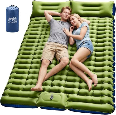 Myxslop Double Sleeping Pad for Camping, 4" Extra-Thick 2 Person Inflatable Camping Mattress with Built-in Pillow & Foot Pump, Compact Sleeping Mat for Outdoor Tent, Backpacking, Hiking and Car Travel in Saudi Arabia