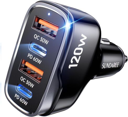 120W Car Charger USB C Fast Charge 4-Port Cigarette Lighter Adapter 12V-24V in Kuwait
