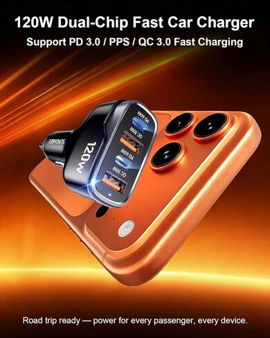120W Car Charger USB C Fast Charge 4-Port Cigarette Lighter Adapter 12V-24V in Kuwait