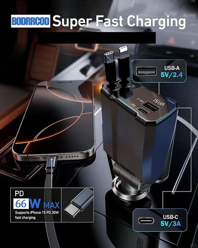 Retractable Car Charger, 4 in 1 Fast Car Charging USB C in Saudi Arabia