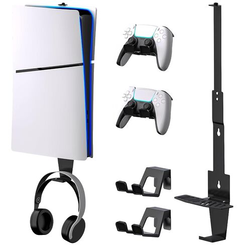 PS5 Console Holder Wall Mount Kit, Heavy-Duty Steel Bracket for PS5/PS5 Slim/PS5 Pro(Digital and Disc), +1Controller Headphone Stand (Black) in Saudi Arabia