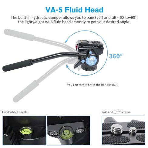 SIRUI P-325FS Camera Monopod Kit, 58.4" Lightweight Telescopic Carbon Fiber Video Monopod with VA-5 Fluid Video Head, Tripod Stand, Flip Locks for DSRL Camera in Saudi Arabia