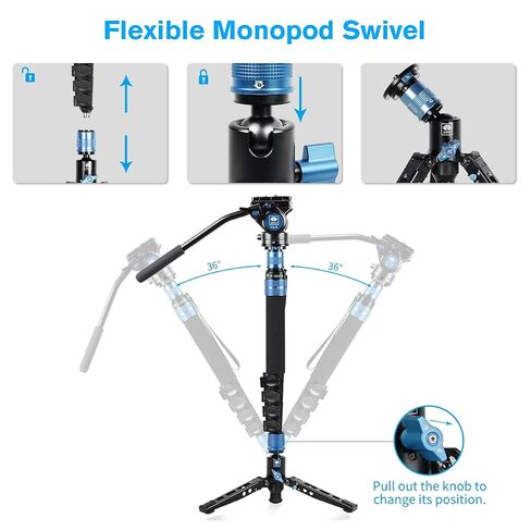 SIRUI P-325FS Camera Monopod Kit, 58.4" Lightweight Telescopic Carbon Fiber Video Monopod with VA-5 Fluid Video Head, Tripod Stand, Flip Locks for DSRL Camera in Saudi Arabia