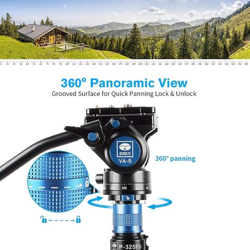 SIRUI P-325FS Camera Monopod Kit, 58.4" Lightweight Telescopic Carbon Fiber Video Monopod with VA-5 Fluid Video Head, Tripod Stand, Flip Locks for DSRL Camera in Saudi Arabia