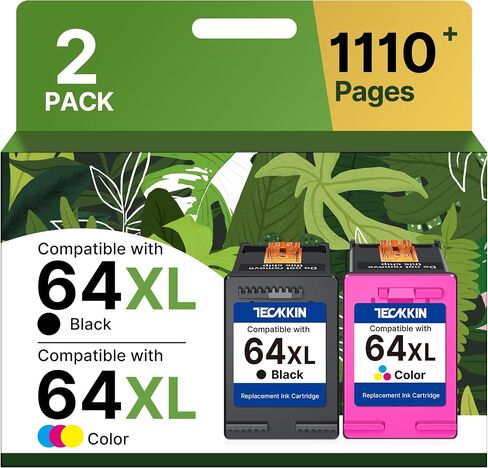 خراطيش حبر 64XL سوداء/ملونة بديلة لحبر HP 64 لحبر HP 64 64XL تعمل مع HP Envy Photo 7855 7858 7155 7120 6252 6255 6258 7164 7864 Tango Tango X Printer (1 أسود، 1 لون) in Kuwait