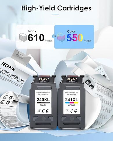 خراطيش حبر TECKKIN PG-240XL/CL-241XL بديلة لحبر الطابعة Canon 240XL 241XL Combo Pack 240 241 لحبر الطابعة PIXMA MG3620 MG3600 MG3120 TS5100 MG3220 MG3520 MG2120 MX472 (1 أسود، 1 ثلاثي الألوان) in Kuwait