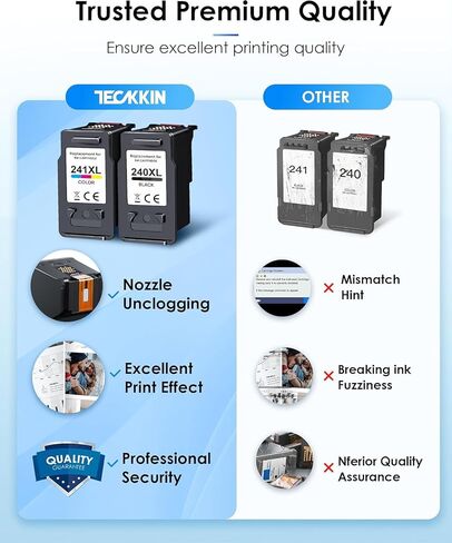 خراطيش حبر TECKKIN PG-240XL/CL-241XL بديلة لحبر الطابعة Canon 240XL 241XL Combo Pack 240 241 لحبر الطابعة PIXMA MG3620 MG3600 MG3120 TS5100 MG3220 MG3520 MG2120 MX472 (1 أسود، 1 ثلاثي الألوان) in Kuwait