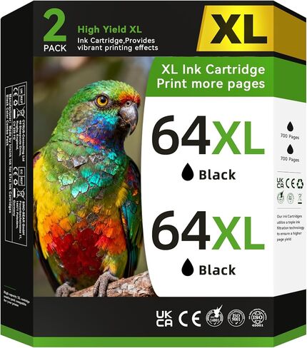 64 Black Ink Cartridges Compatible for HP Ink 64 64XL Black Ink Cartridge for HP Printers Fit for Envy Photo 7855 7858 7155 7800 6255 Inspire 7900e 7955e 7255e 7950e 7958e 7200e Tango Printer (2 Pack) in Saudi Arabia