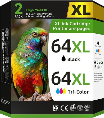 64 خرطوشة حبر سوداء متوافقة مع HP Ink 64 64XL خرطوشة حبر سوداء لطابعات HP مناسبة لطابعة Envy Photo 7855 7858 7155 7800 6255 Inspire 7900e 7955e 7255e 7950e 7958e 7200e Tango Printer (عبوتان) in Kuwait