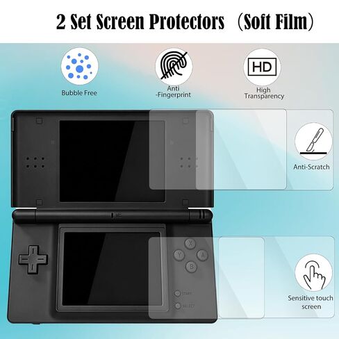 مجموعة ملحقات JDGPOKOO 4 في 1 لجهاز Nintendo DS Lite، غطاء حماية شفاف لجهاز NDSL، مجموعتين من واقيات الشاشة وكابل شحن متوافق مع NDSL فقط in Kuwait