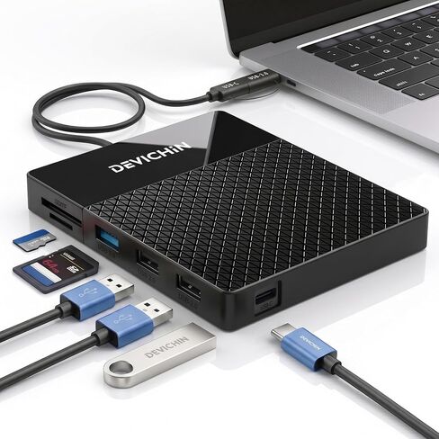 محرك أقراص ثابتة خارجي سعة 1 تيرابايت، محور USB C وUSB 3.0 متعدد المنافذ + قارئ بطاقات SD/TF 7 في 1 الكل في واحد، محطة إرساء، محرك أقراص ثابتة متعدد الوظائف لنظام التشغيل Windows وMac وAndroid وiPhone 15/16/17 والكمبيوتر المحمول وسطح المكتب in Kuwait