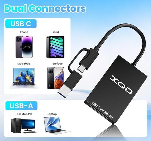قارئ بطاقات XQD، قارئ بطاقات ذاكرة 2 في 1 USB-C وUSB-A بسرعة 5 جيجابت في الثانية USB 3.0 XQD/SD in Kuwait