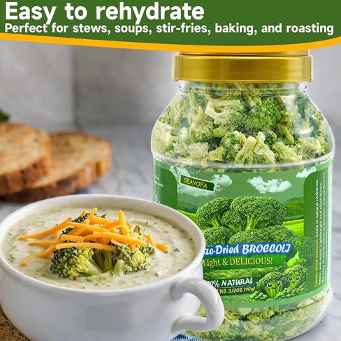 SEAYOFA Freeze Dried Broccoli Florets, 3.17oz Dehydrated Broccoli Vegetables, No Bitter Frozen Broccoli Florets for Snack, Soup, Pasta, Camping, Quickly & Emergency Food Supply, Vegan in Saudi Arabia