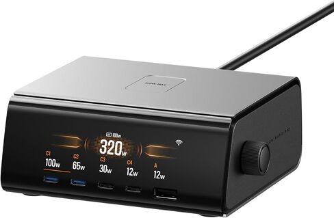 EF ECOFLOW Rapid Pro Charger 320W Max, 5 Ports, GaN Charging Station for 6 Devices, Pogo Pin for EcoFlow Rapid Pro Power Bank, Desktop Charger Compatible with iPhone 17/16, Samsung, Galaxy and More in Kuwait
