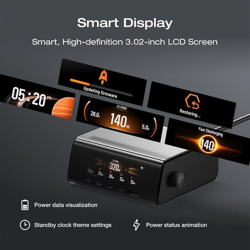 EF ECOFLOW Rapid Pro Charger 320W Max, 5 Ports, GaN Charging Station for 6 Devices, Pogo Pin for EcoFlow Rapid Pro Power Bank, Desktop Charger Compatible with iPhone 17/16, Samsung, Galaxy and More in Kuwait