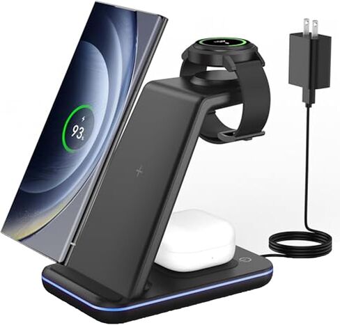 Wireless Charger for Samsung&Android: JoyGeek 3 in 1 Charging Station for S26/S25/S24/S23/S22/S21/S20/Note20/Z Fold&Flip, Galaxy Watch8/7/6/5/4/3/Active2/1, Buds 3 Pro in Kuwait
