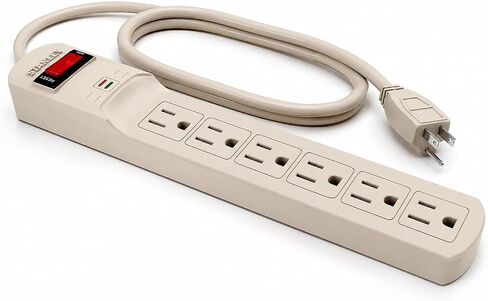 Stanley Surge Protector Power Strip 6 Outlets 800 Joules 3 Ft 14/3 AWG Cable 125V/15A 1875W Circuit Breaker Surge Indicator Light Mountable Beige Power Strip for Indoor Use in Saudi Arabia