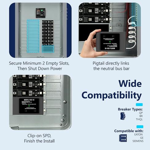 LIDER Surge Protective Device Type 2 SPD, 120/240VAC Whole House Surge Protector, Plug-On Circuit Breaker Protection with LED Indicator, Compatible with Siemens Eaton GE Panels, UL Listed in Saudi Arabia