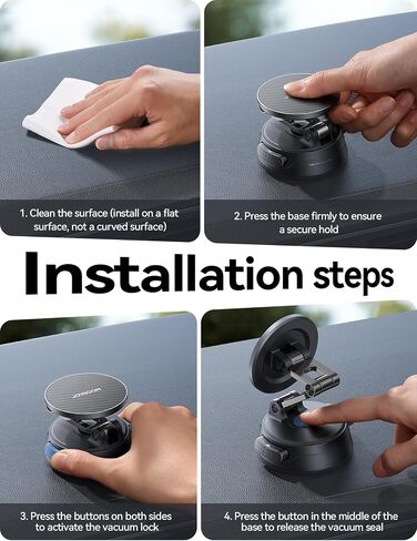 JOYROOM Car Mount for iPhone, [Tri-Fold] MagSafe iPhone Car Mount, [Suction Pro+Gel Base] 360° Rotation iPhone Car Holder, Strong Magnet for iPhone 17 Pro Max and Other Series[Not for Charging] in Kuwait
