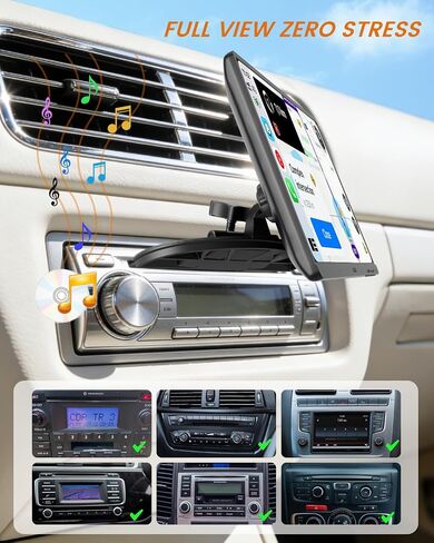 حامل OHLPRO CD لشاشة CarPlay محول كرة 16 مم، فتحة قرص مضغوط قابلة للدوران 360 درجة متوافق مع شاشة CarPlay لاسلكية محمولة 7-10 بوصة للسيارة، حامل مشغل أقراص مضغوطة بدون أدوات، أسود in Kuwait