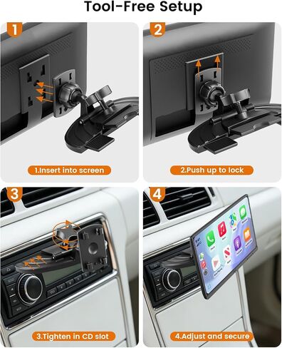 حامل OHLPRO CD لشاشة CarPlay محول كرة 16 مم، فتحة قرص مضغوط قابلة للدوران 360 درجة متوافق مع شاشة CarPlay لاسلكية محمولة 7-10 بوصة للسيارة، حامل مشغل أقراص مضغوطة بدون أدوات، أسود in Kuwait